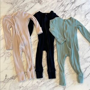 3 Pack Ribbed Sleepers, Fold Over Hands and Feet